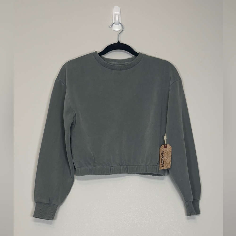 Harlow NWT Slate Grey Cropped Fleece Crewneck Sweatshirt Size XS